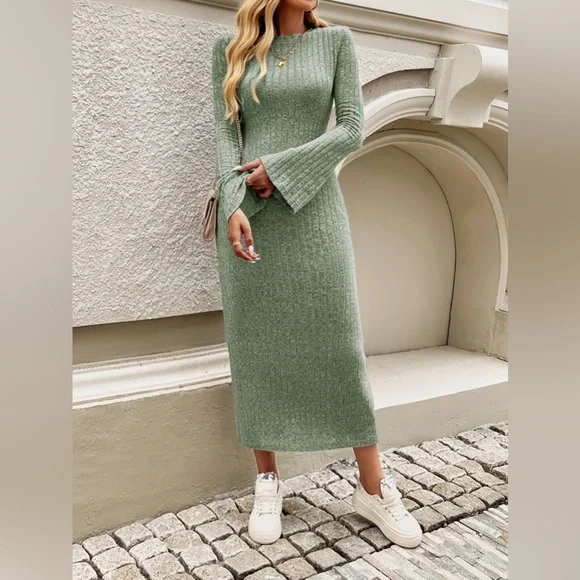 Long sleeve midi dress green - Picture 2 of 15